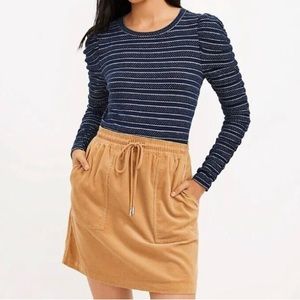 LOFT Ruched Sleeve Blue White Striped Puffed Top S